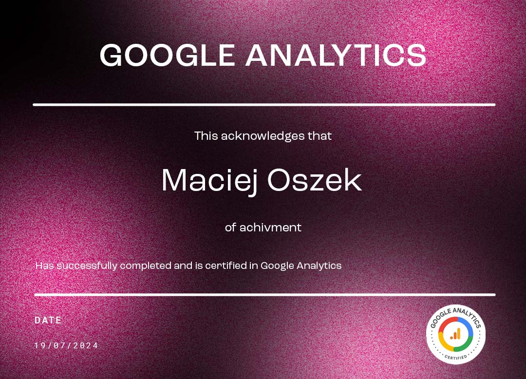 MACIEJ OSZEK GOOGLE ANALYTICS